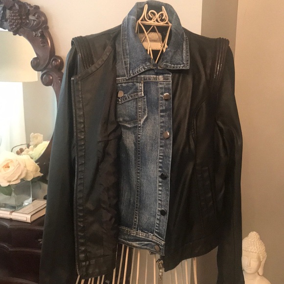 Combination jean vegan leather coat - Picture 1 of 8